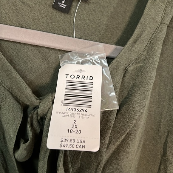 NWT Torrid green sleeveless button down top shirt tie bow collar 2X - Picture 5 of 9